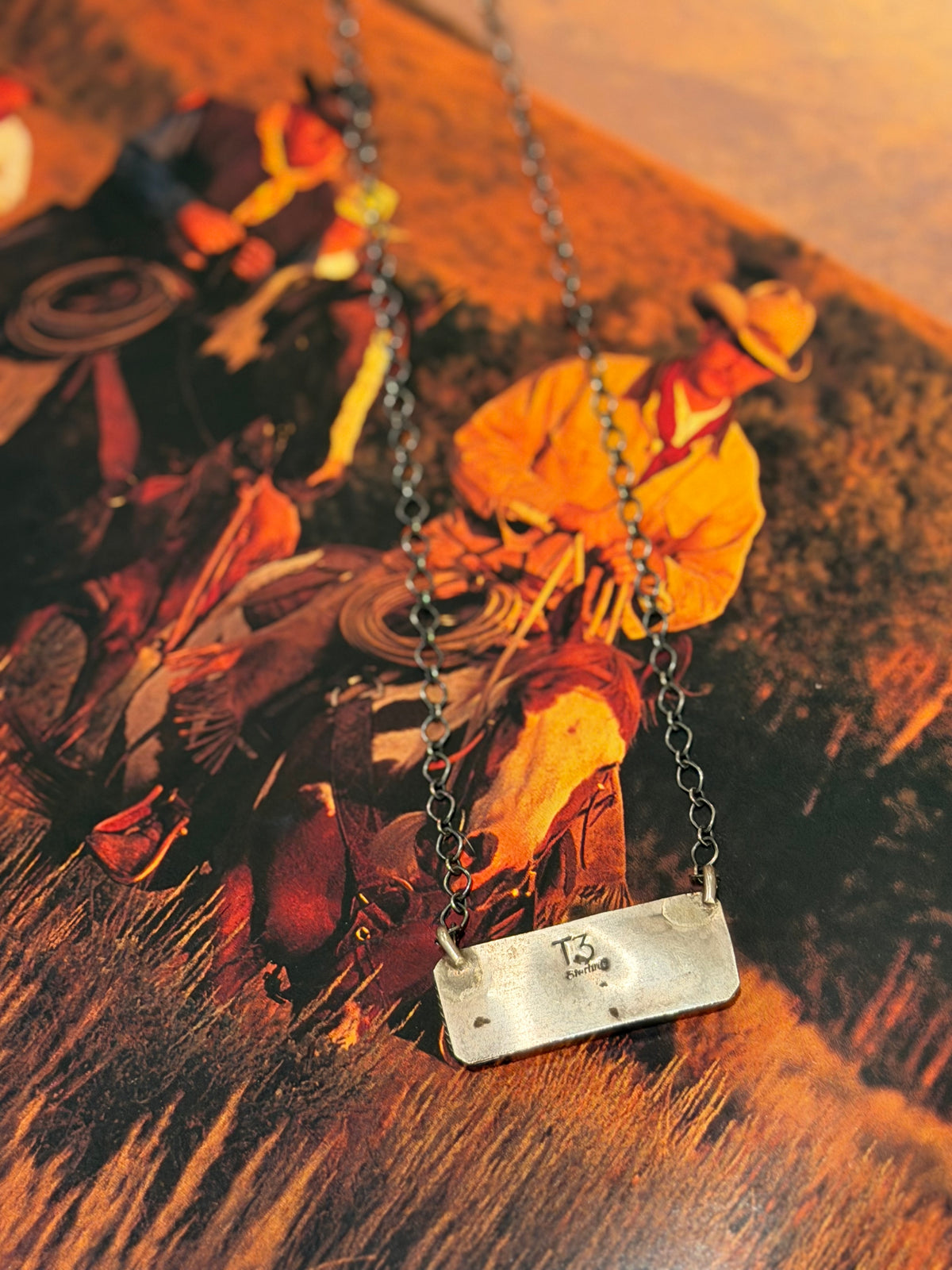 Native Made Compressed Spiny and Turqoise Bar Necklace