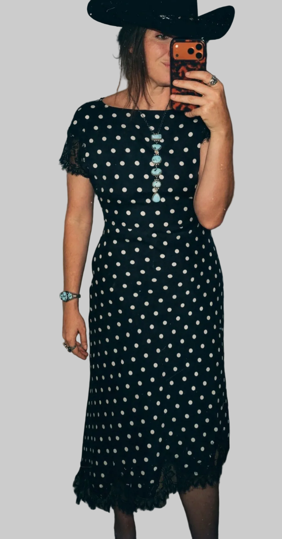 The Sophie  POLKA DOT LACE TRIM SHORT SLEEVE MIDI DRESS